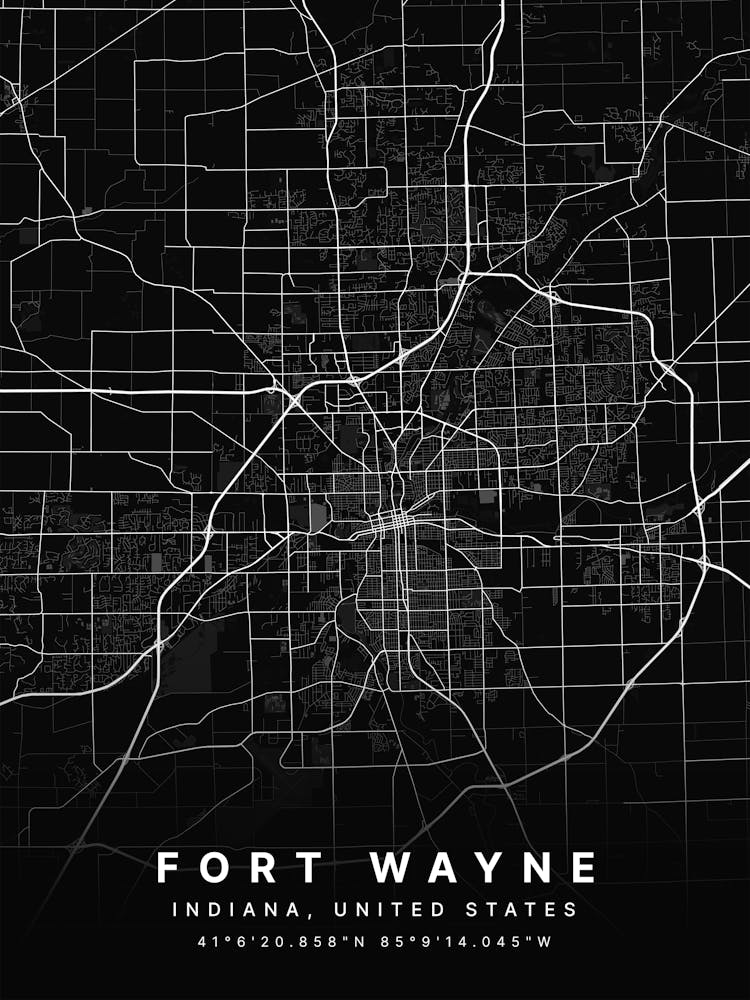 Fort Wayne Indiana USA Black Map