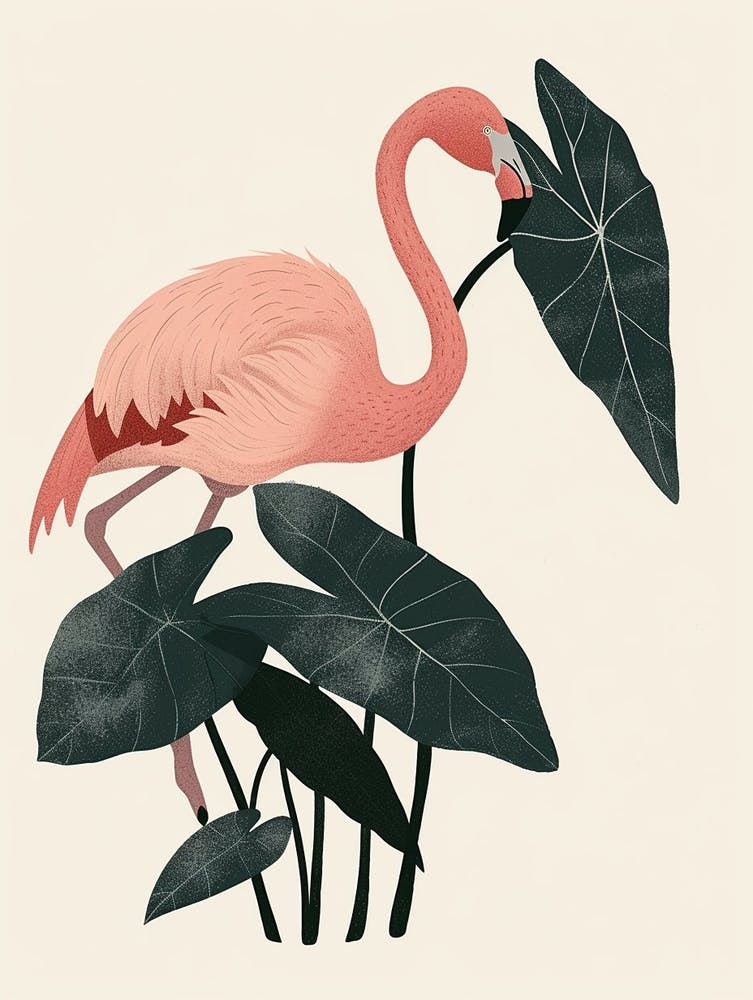 Chilean Flamingo Alocasia Elephant Ear Minimalist Illustration 2