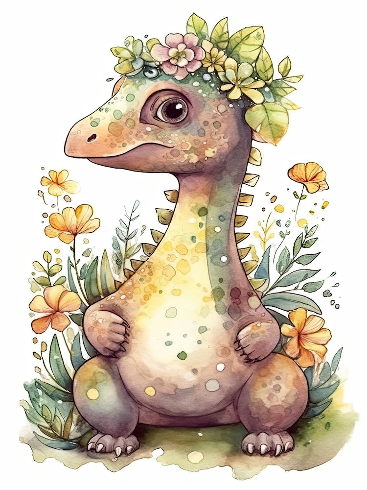 Corythosaurus Cute Dinosaur Watercolour 1