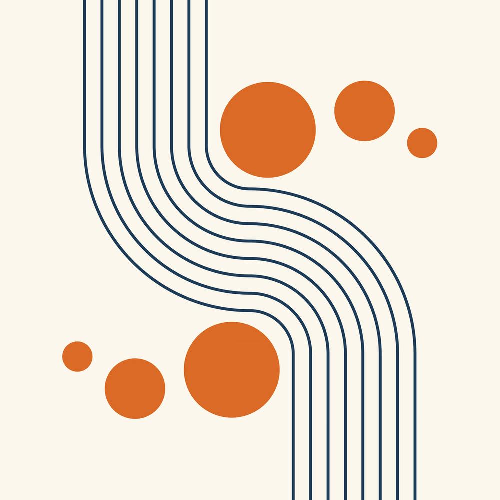 Modern Rainbow and Sun Abstract Geometric Lines in Navy and Burnt Orange 3