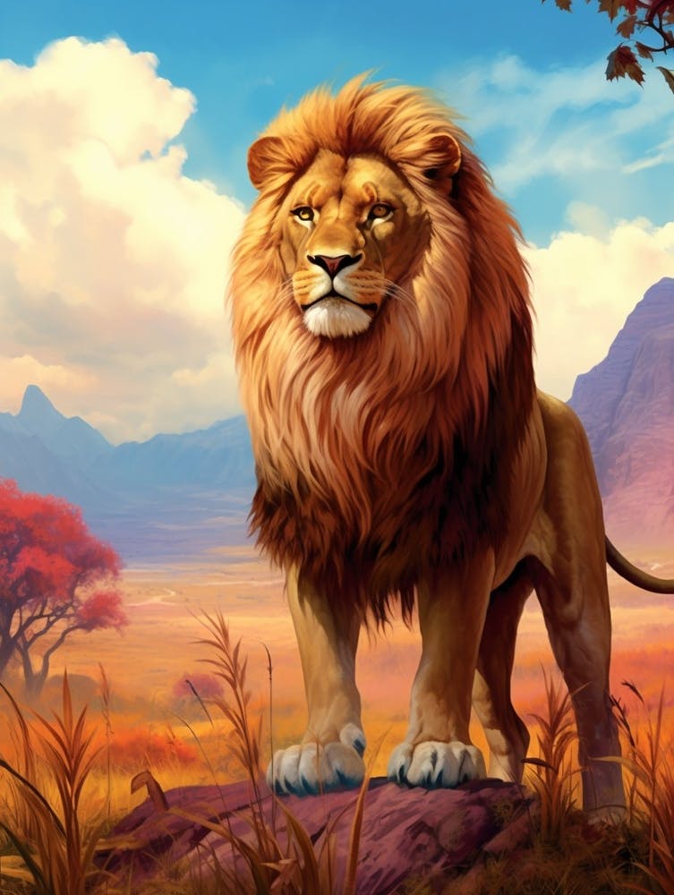 African Lion In The African Savannah Painting 2