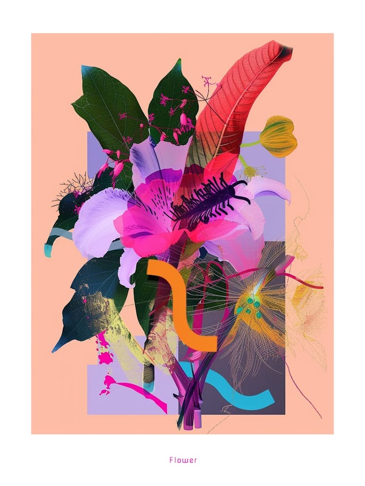 Fleur 4 - Collage de Fleurs Néon - Affiche