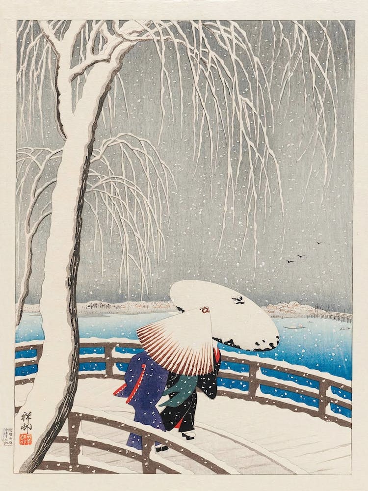 Snow At Yanagibashi, Ohara Koson