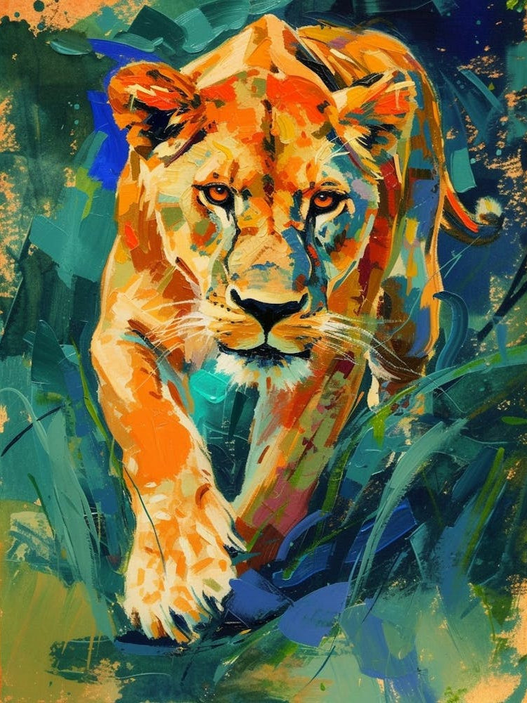 Masai Lion Lioness On The Prowl Fauvist Painting 3