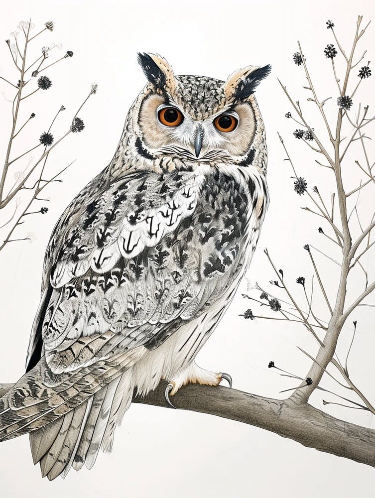 Burmese Fish Owl Drawing 4