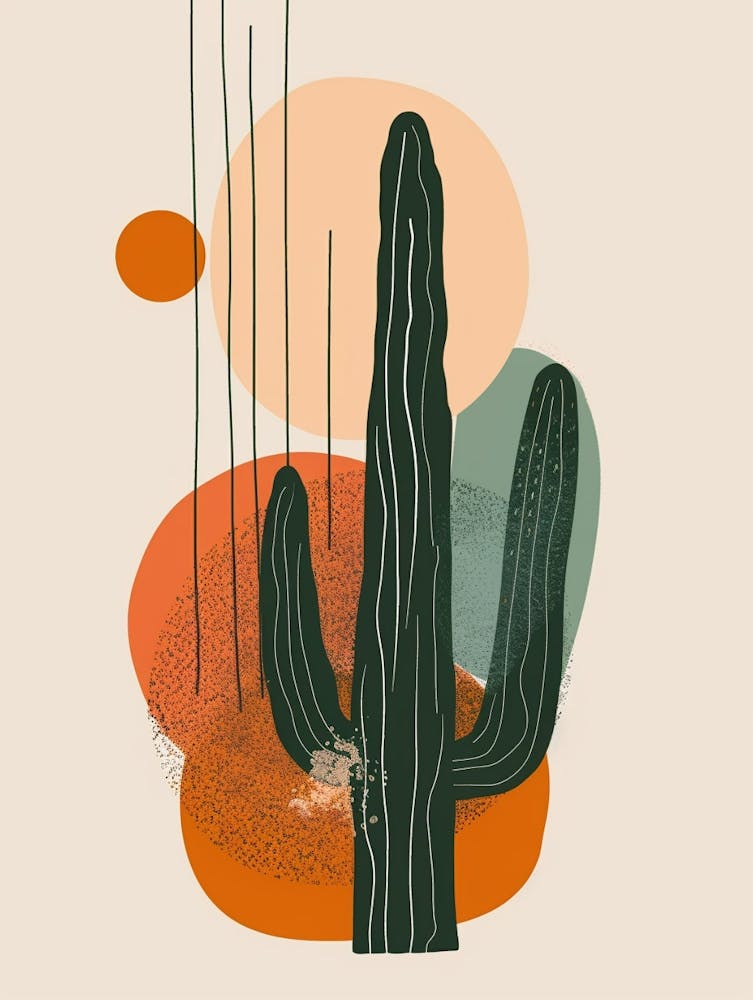 Rat Tail Cactus Minimalist Abstract Illustration 1