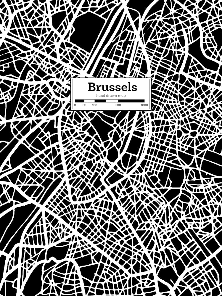 Brussels (Belgium) City Map — Hand-drawn map, vector black map