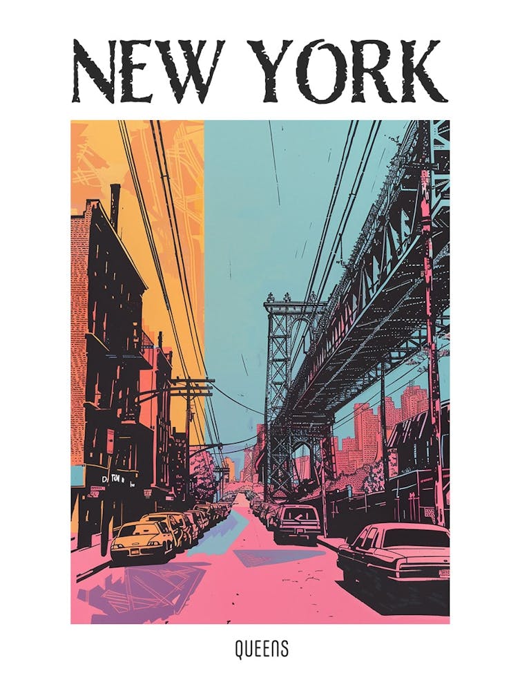 Queens New York Colourful Silkscreen Illustration 3 Poster