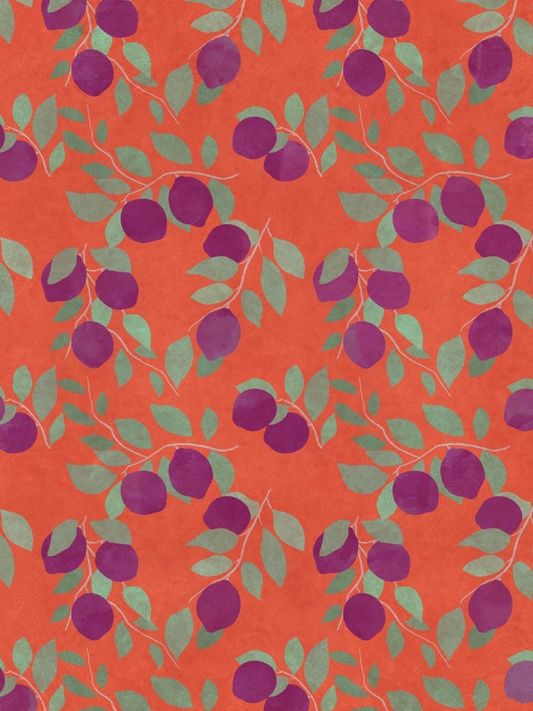 Citrus Symphony - Purple Lemons on Vibrant Orange Canvas