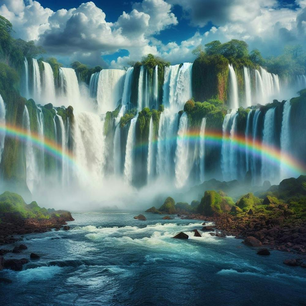 Rainbow Over Iguazu Waterfall