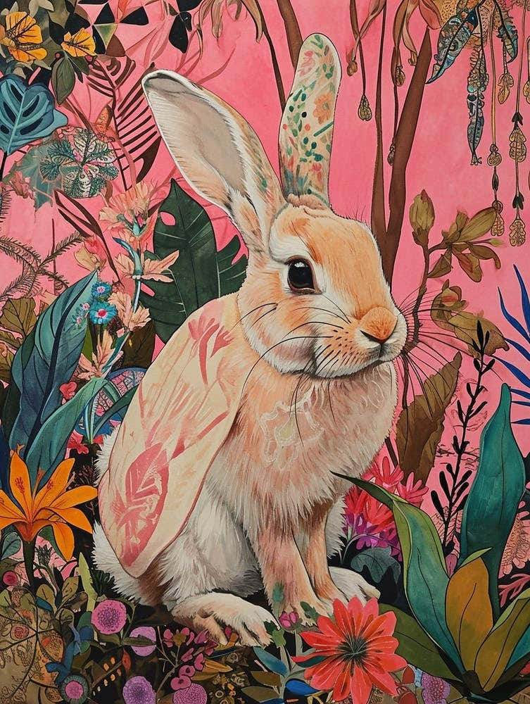 Floral Animal Painting Rabbit 2