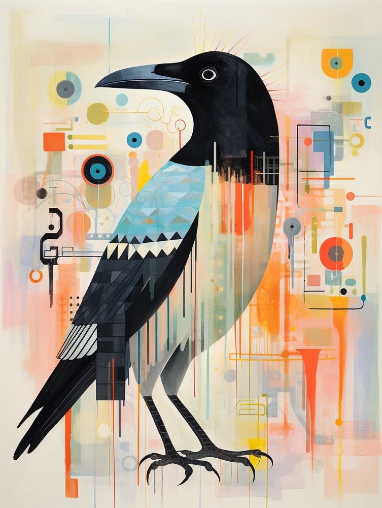Bird Painting Collage Crow 4