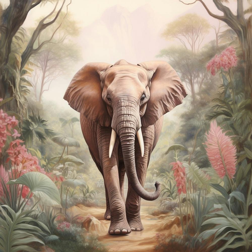 Elephant 3 Pink Jungle Animal Portrait