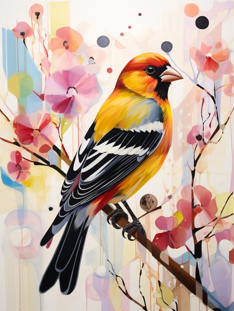 Collage Peinture d'Oiseau Chardonneret Jaune 1