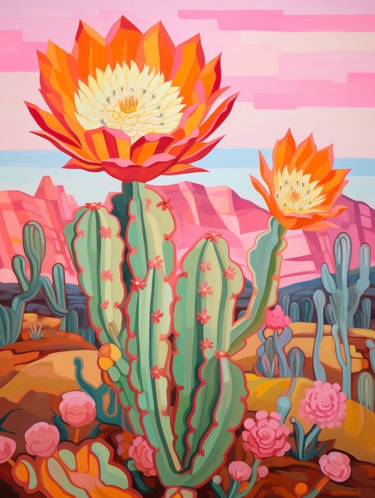 Cactus In The Desert Painting Acanthocalycium 1