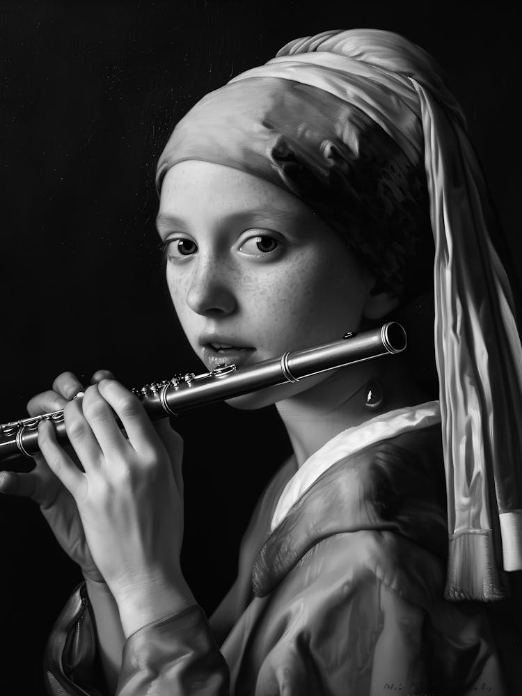 Girl With Pearl Earring Playing Flute