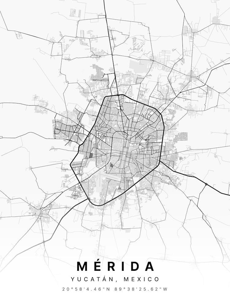Merida Yucatan Mexico White Map