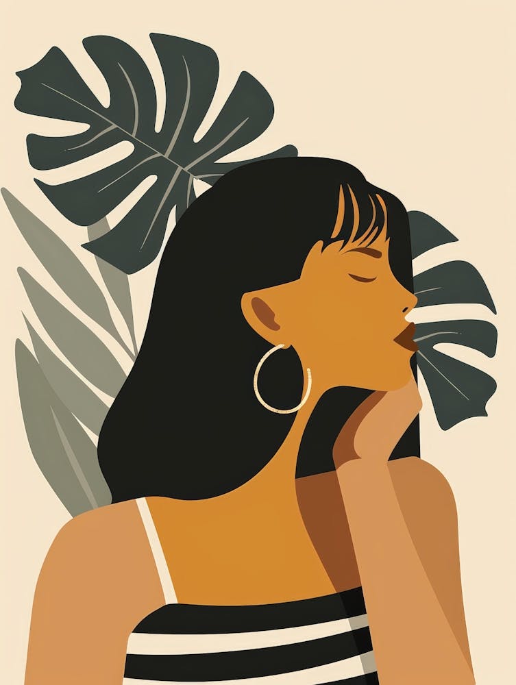 Woman With Tropical Leaves