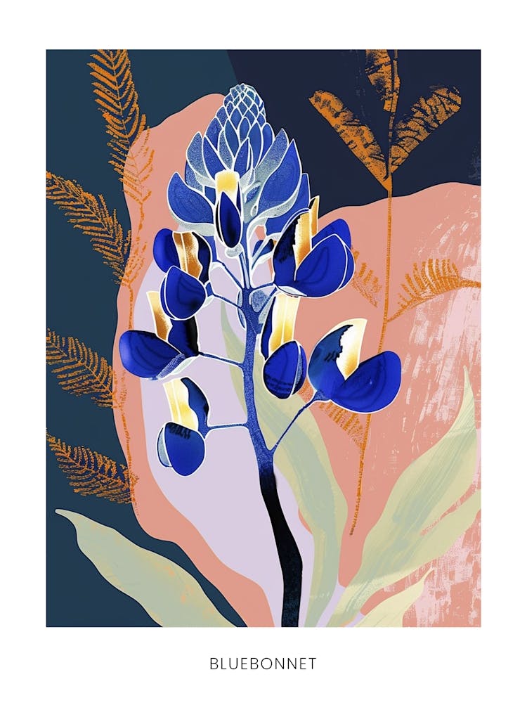 Colourful Flower Illustration Poster Bluebonnet 2