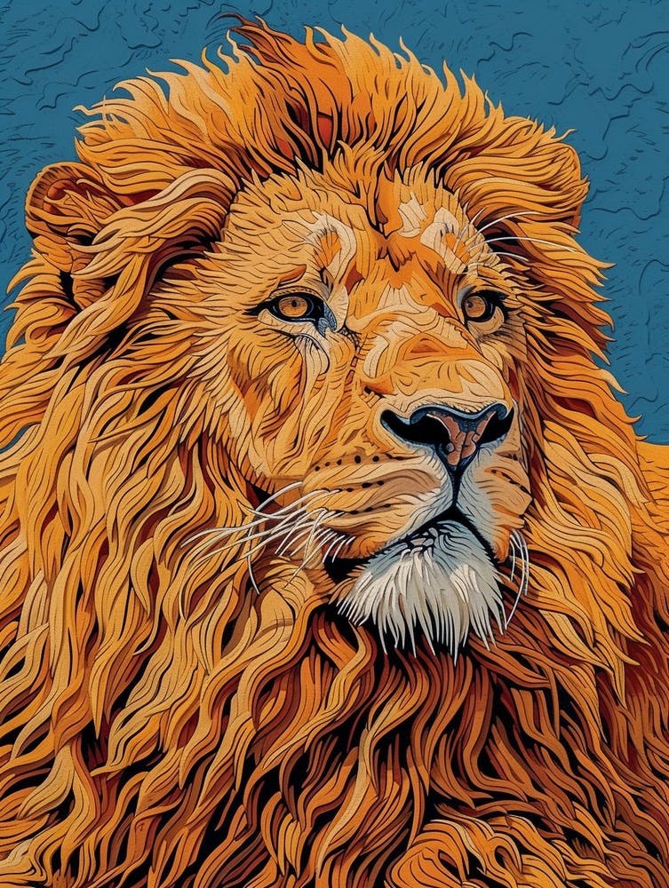 Barbary Lion Relief Illustration Male 2