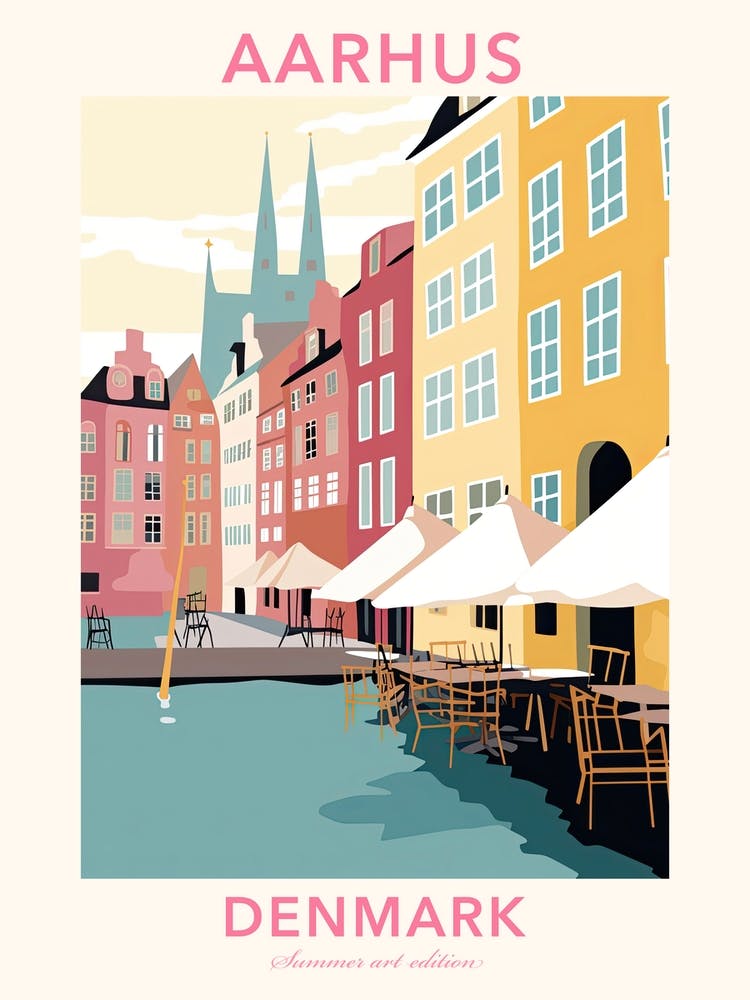 Aarhus, Denmark, Flat Pastels Tones Illustration 1 Poster