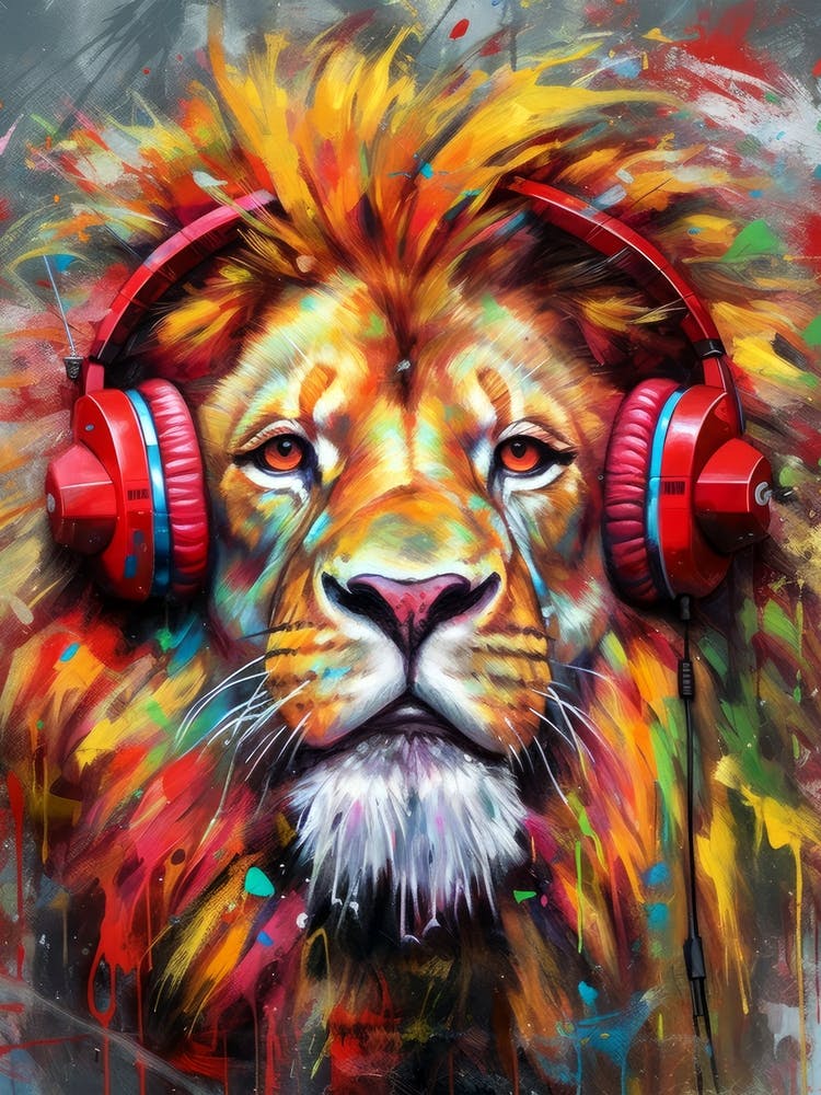 Lion With Headphones animal