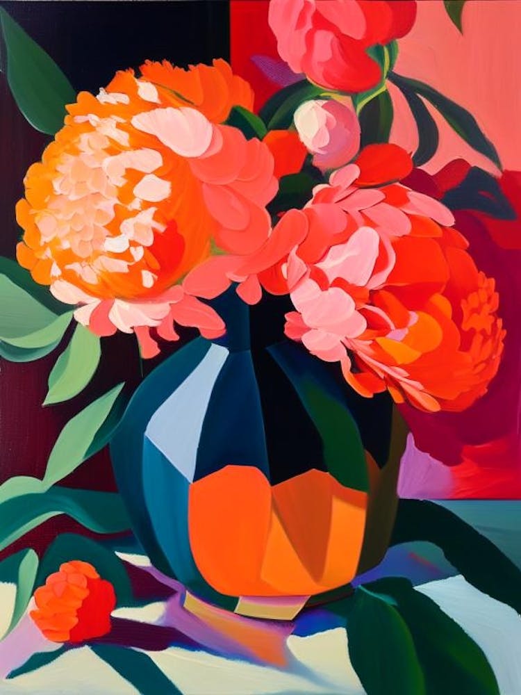 Eden S Perfume Peonies Orange Colourful 1 Painting