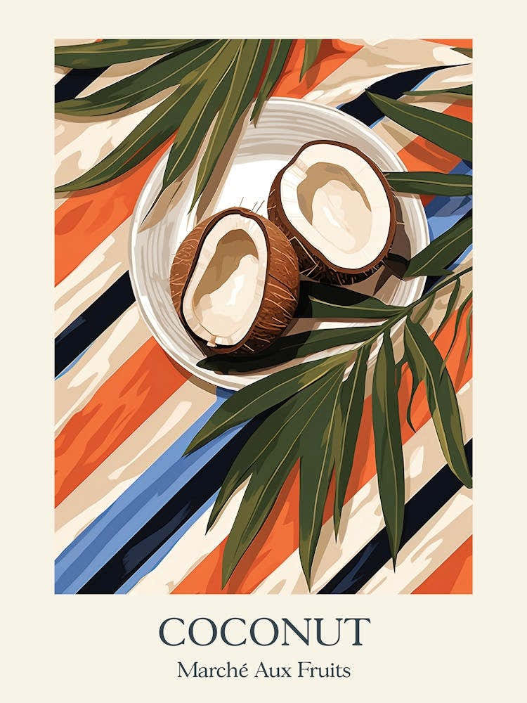 Marche Aux Fruits Coconut Fruit Summer Illustration 2