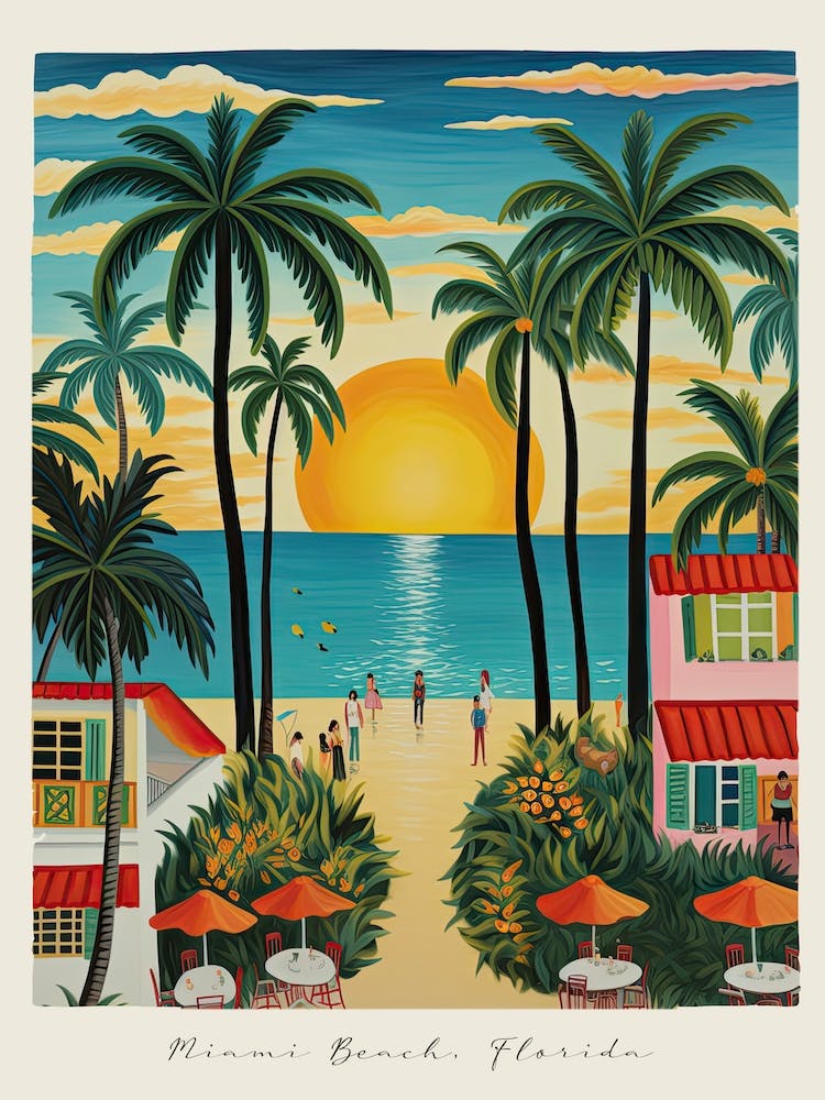 Poster Of Miami Beach, Florida, Matisse And Rousseau Style 3