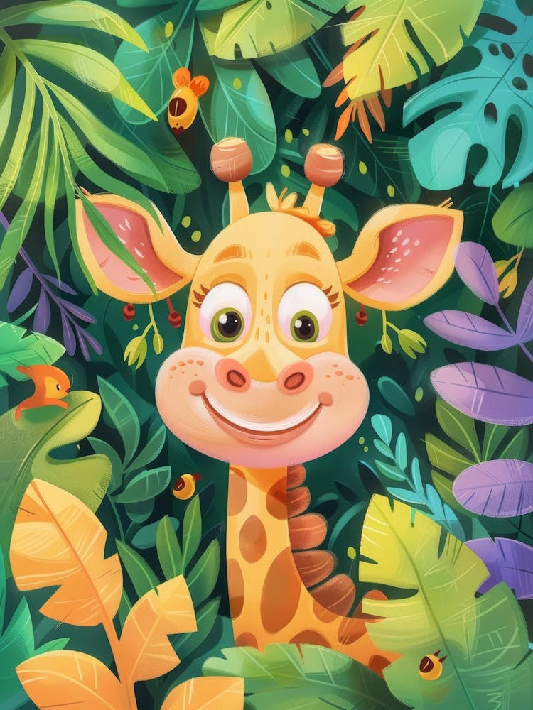 Cartoon Giraffe In The Jungle