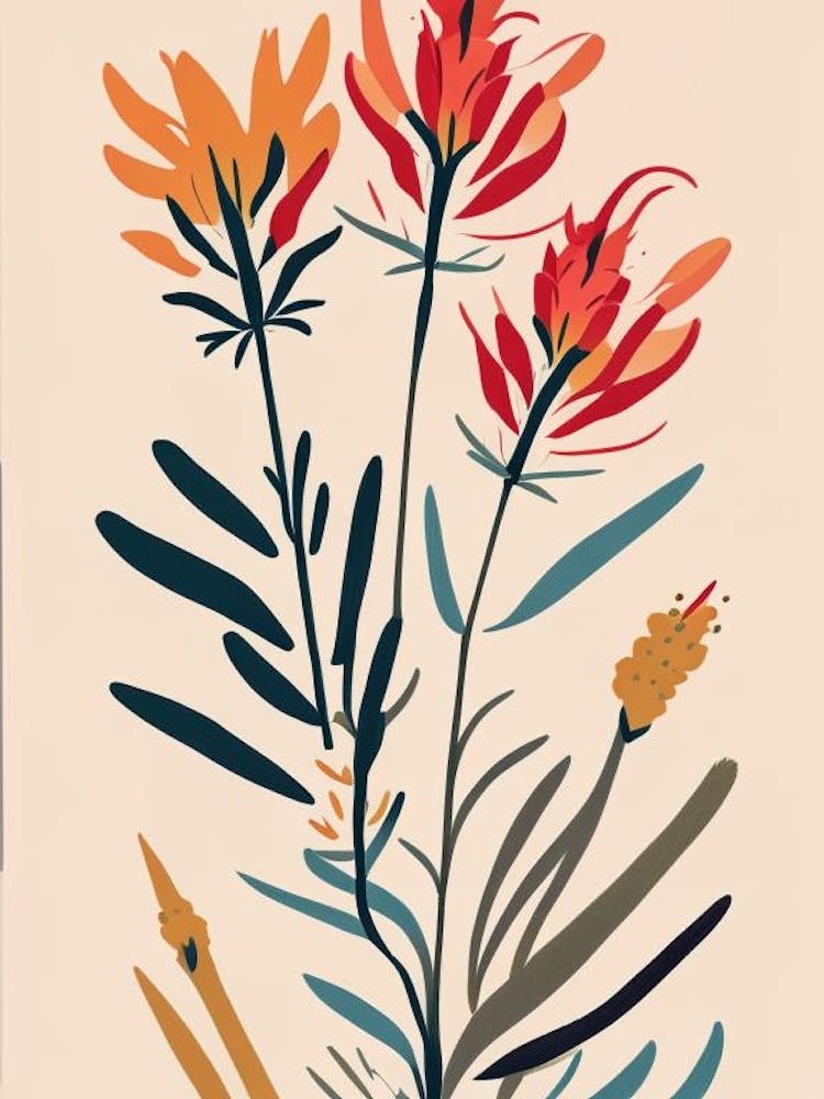 Pinceau Indien Fleur Sauvage Couleurs Modernes et Tamisées