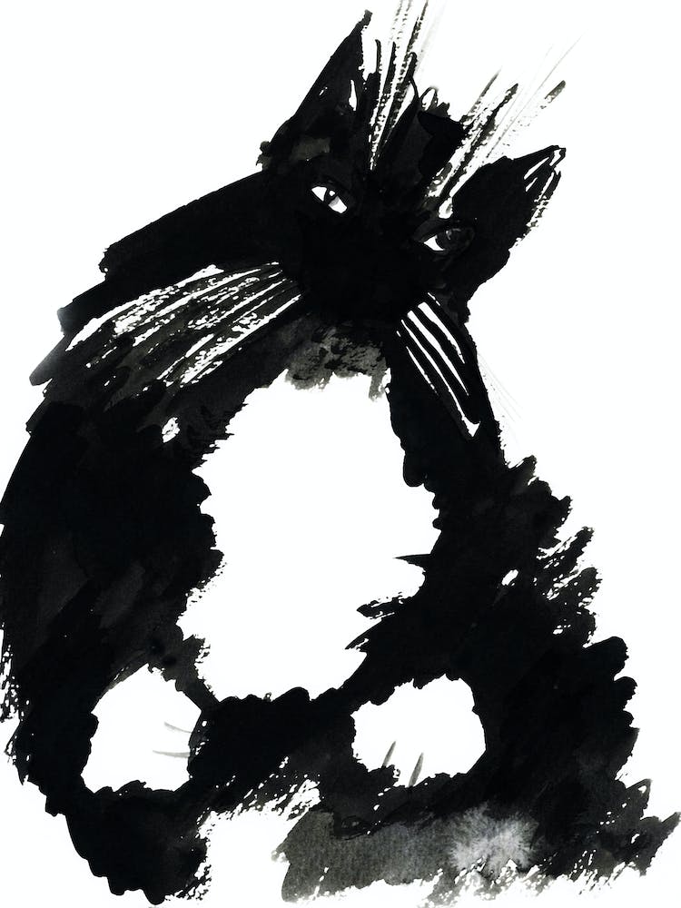 Black And White Cat minimal minimalist monochrome animal pet simple ink painting drawing art