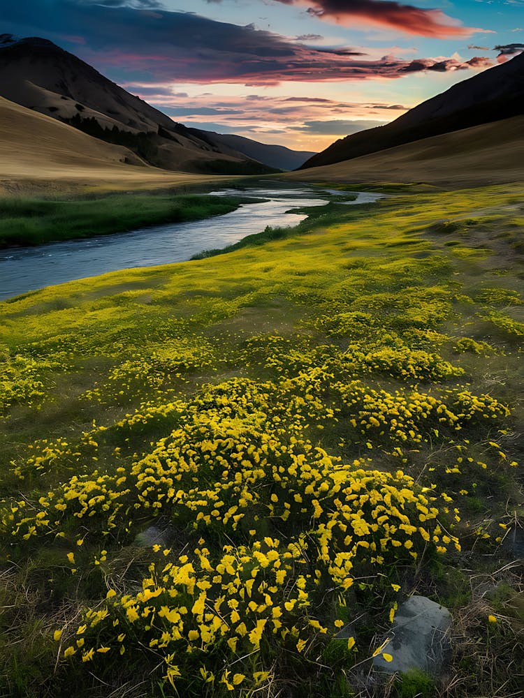 Yellow Flowers At Sunset