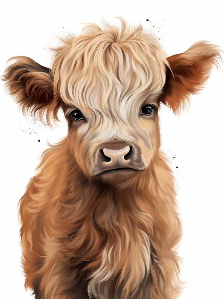 Simple Illustrative Painting Of Baby Highland Cow 3