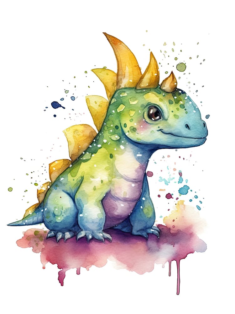 Anchisaurus Cute Dinosaur Watercolour 1