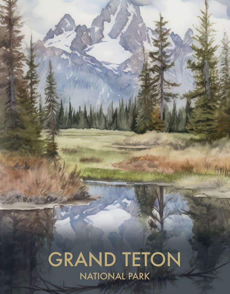 Grand Teton National Park Watercolour Vintage Travel Poster 7