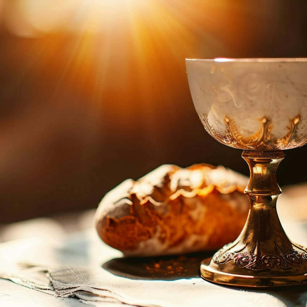 Holy Communion Chalice And Bread On An Altar