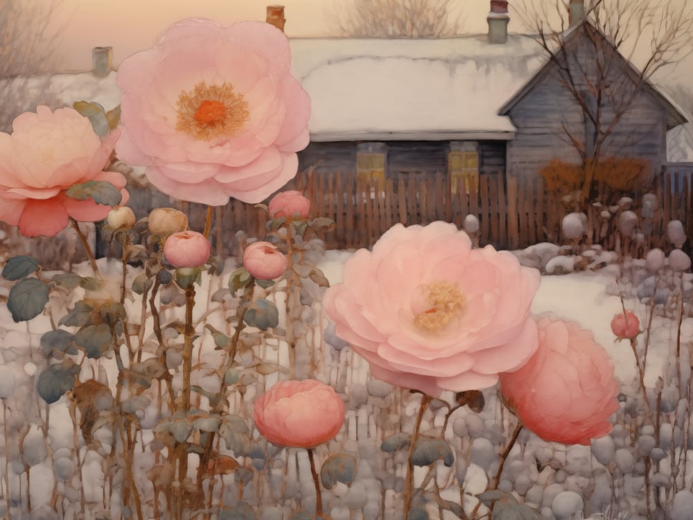 Pink Roses In The Snow