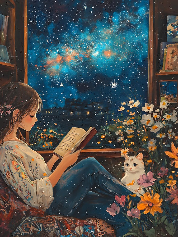 Girl Reading Book with Her Cat 8
