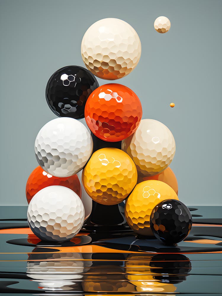 Golf Ball Wall – Modern Colorful Abstract Stack With Glossy Reflections