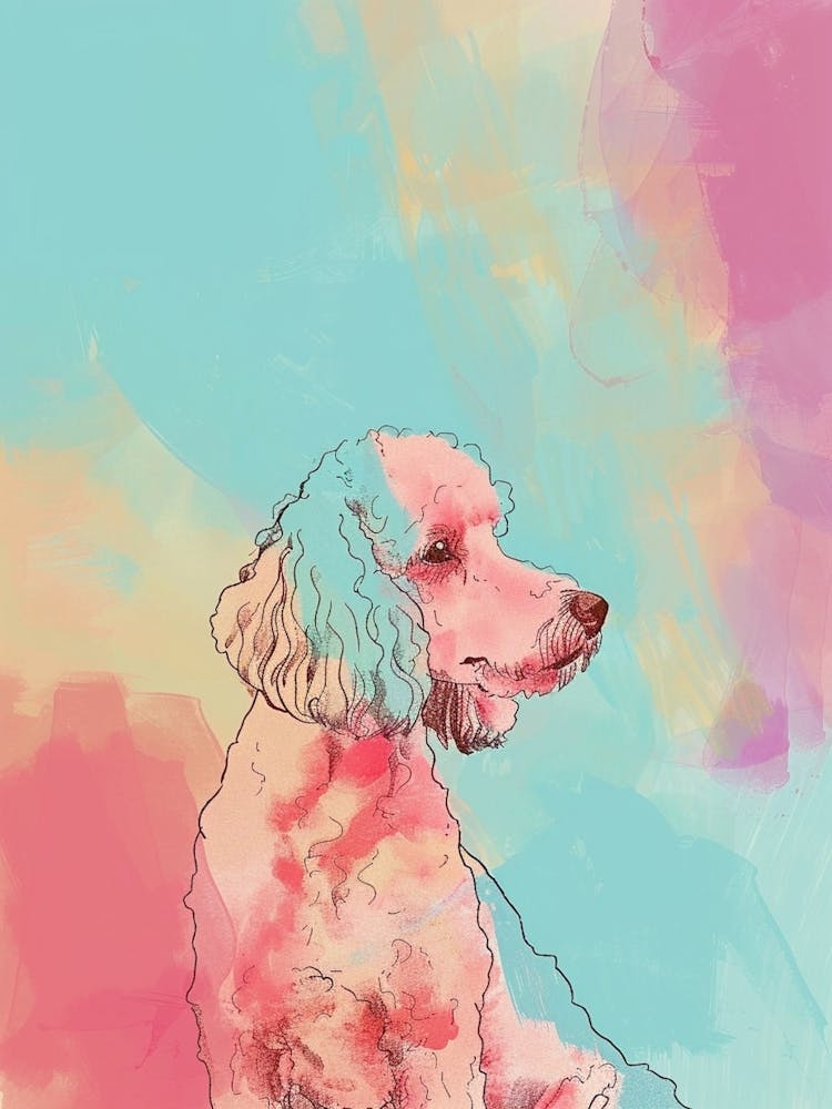 Pudel Hund Pastell Linien Aquarell Illustration 4