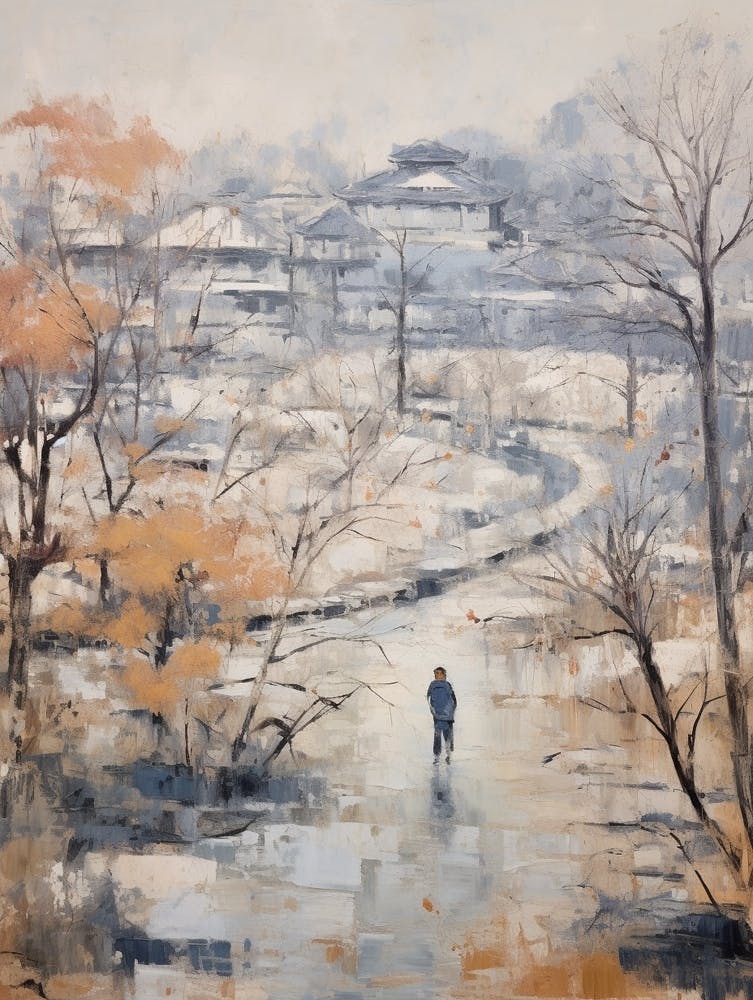 Winter City Park Painting Royal Park Kyoto 1