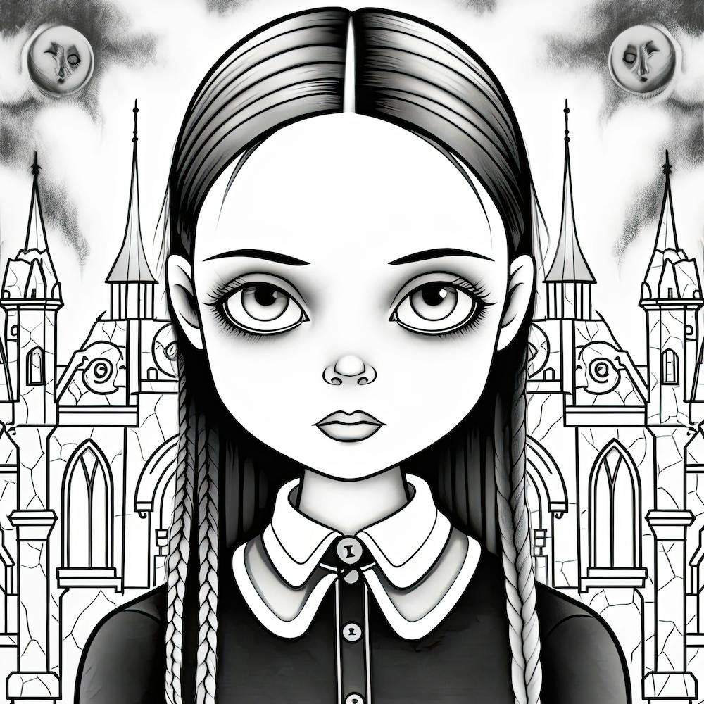Wednesday Addams Line Art Cartoon Illustration 5 Fan Art