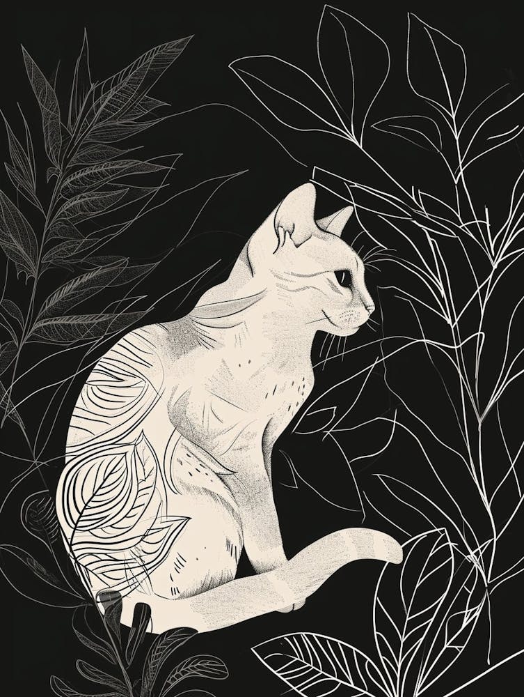 Japanese Bobtail Cat Minimalist Illustration 2