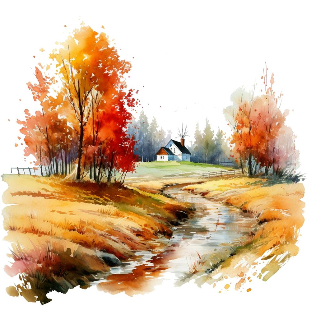 Watercolor Autumn Landscape Watercolor Painting 8