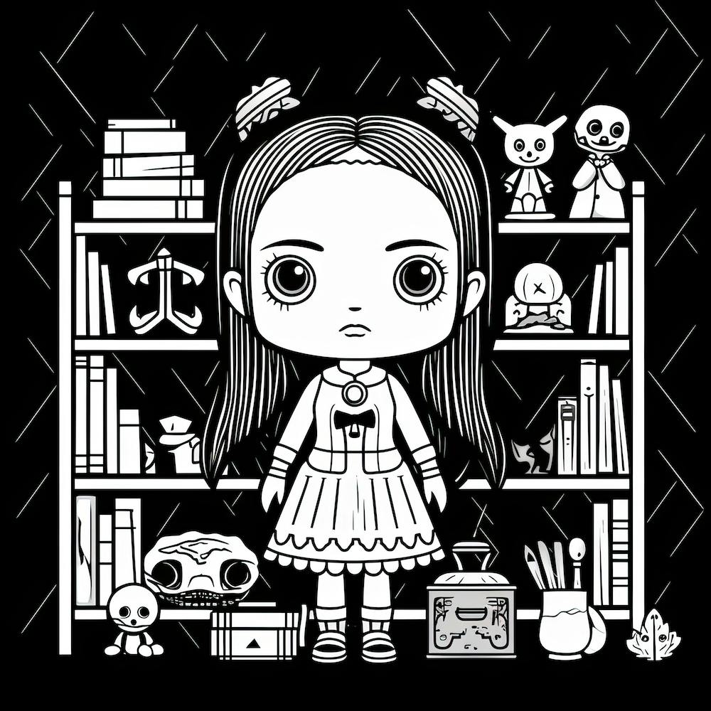 Wednesday Addams Line Art Cartoon Illustration 0 Fan Art
