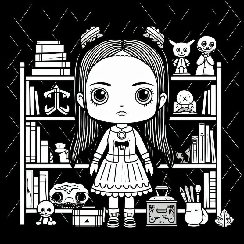 Wednesday Addams Line Art Cartoon Illustration 0 Fan Art
