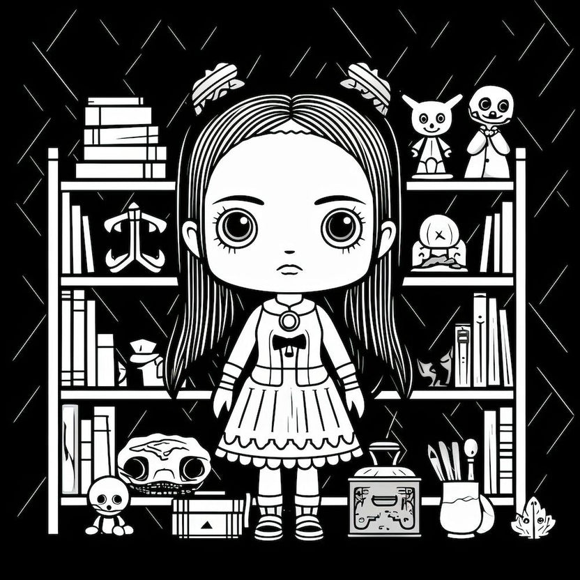 Wednesday Addams Line Art Cartoon Illustration 0 Fan Art