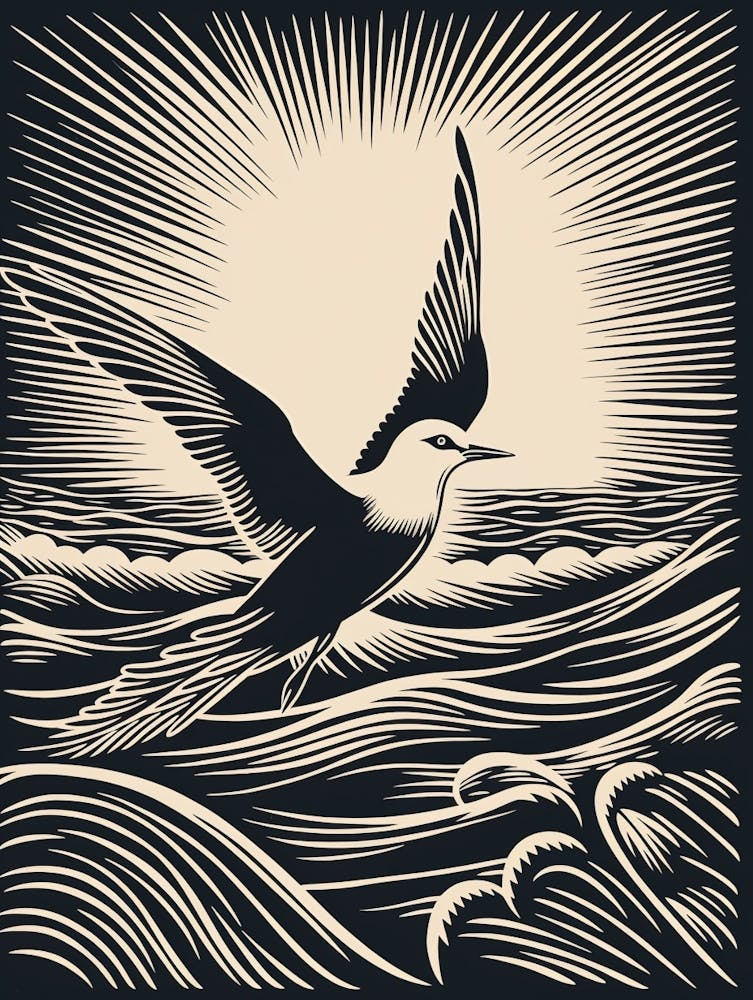 B&W Bird Linocut Common Tern 4