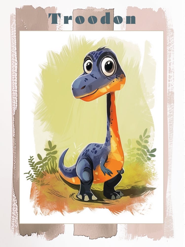 Cute Troodon Dinosaur Watercolour 4 Poster